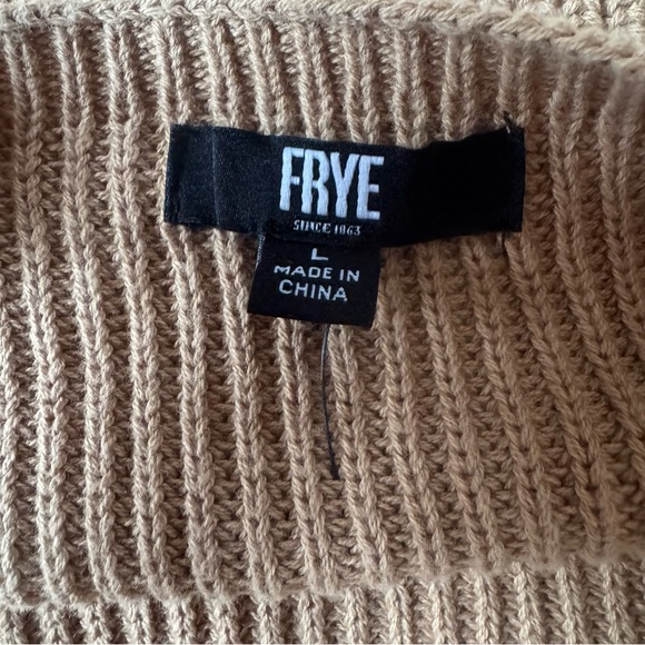 FRYE Crochet Knit Vneck Tank Top Breezy Cotton Adjustable Strap Tan Brown Large - Picture 4 of 5